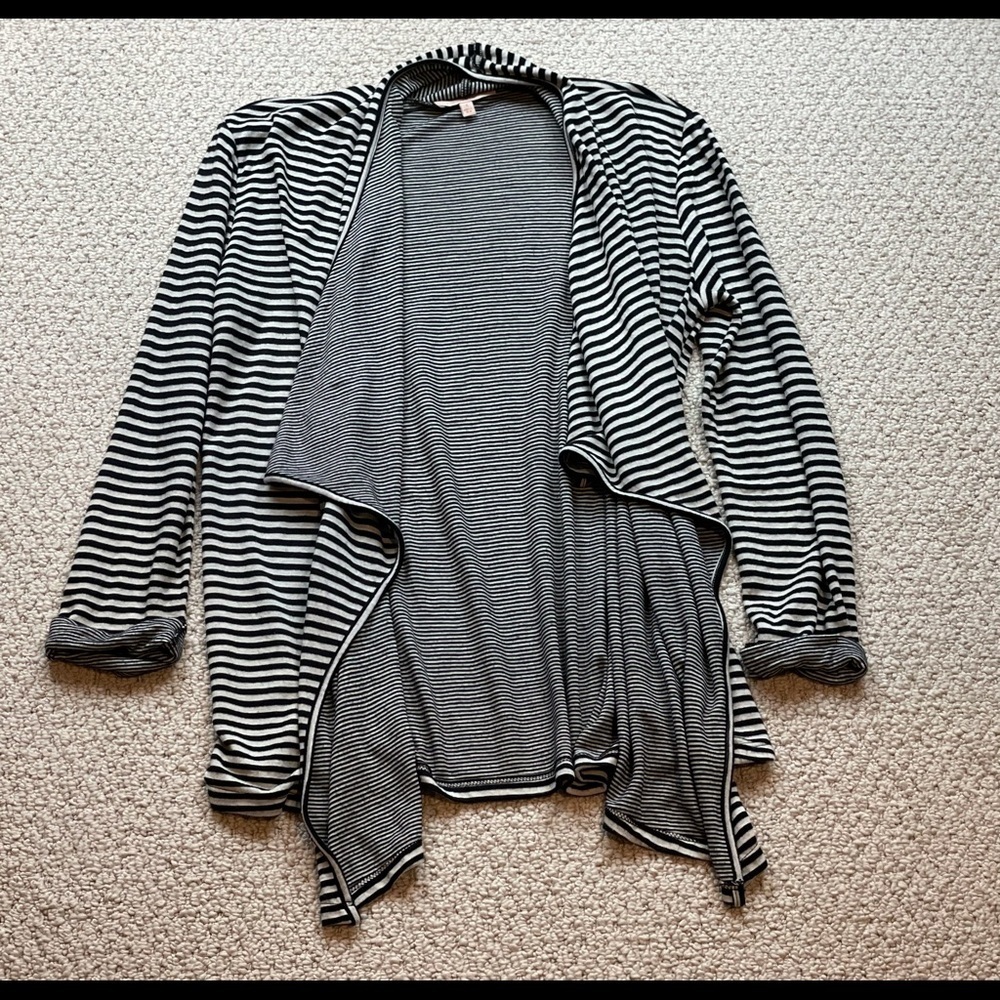 Gibson Latimer gray black striped long sleeve cardigan sweater, sz S - Picture 1 of 6